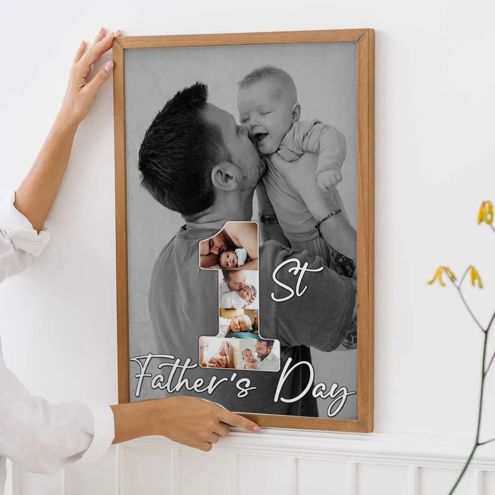 Custom Photo 1st Father's Day - Personalized Canvas - New Dad Gift From Wife, First Father's Day