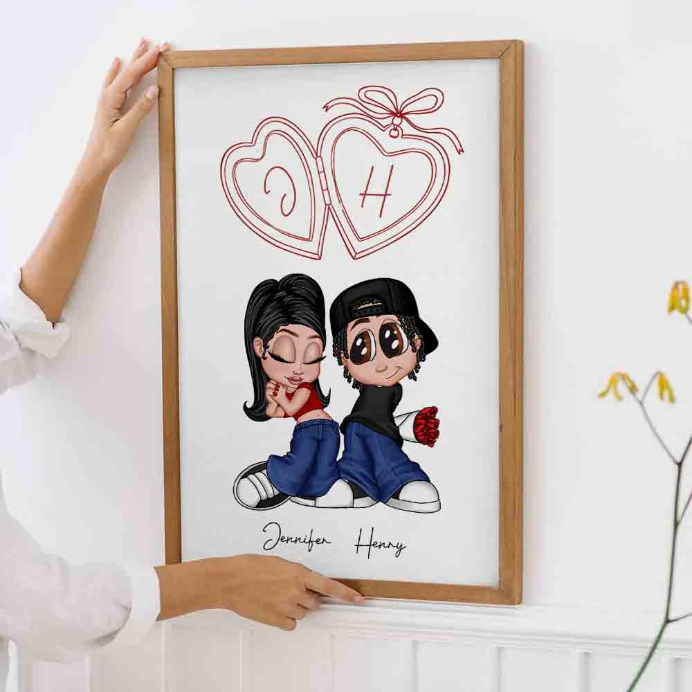 Y2K Couple Initial Heart Locket - Personalized Canvas Prints - Gift For Her/Him, Wife/Husband, Girlfriend/Boyfriend on Anniversary, Valentine's Day