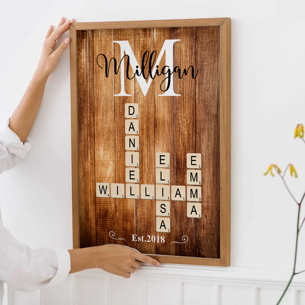 Family Name Crossword Puzzle Art - Personalized Canvas Print - Gift For Family Members, Mom and Dad