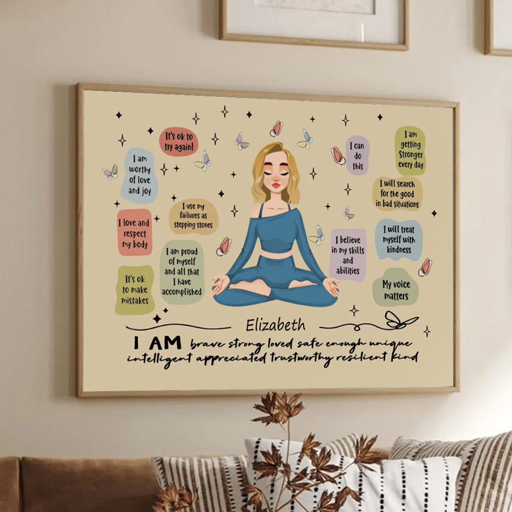 I Am Brave Strong Loved - Personalized Canvas - Gift For Women, Yoga Lovers, Mental Health Gifts