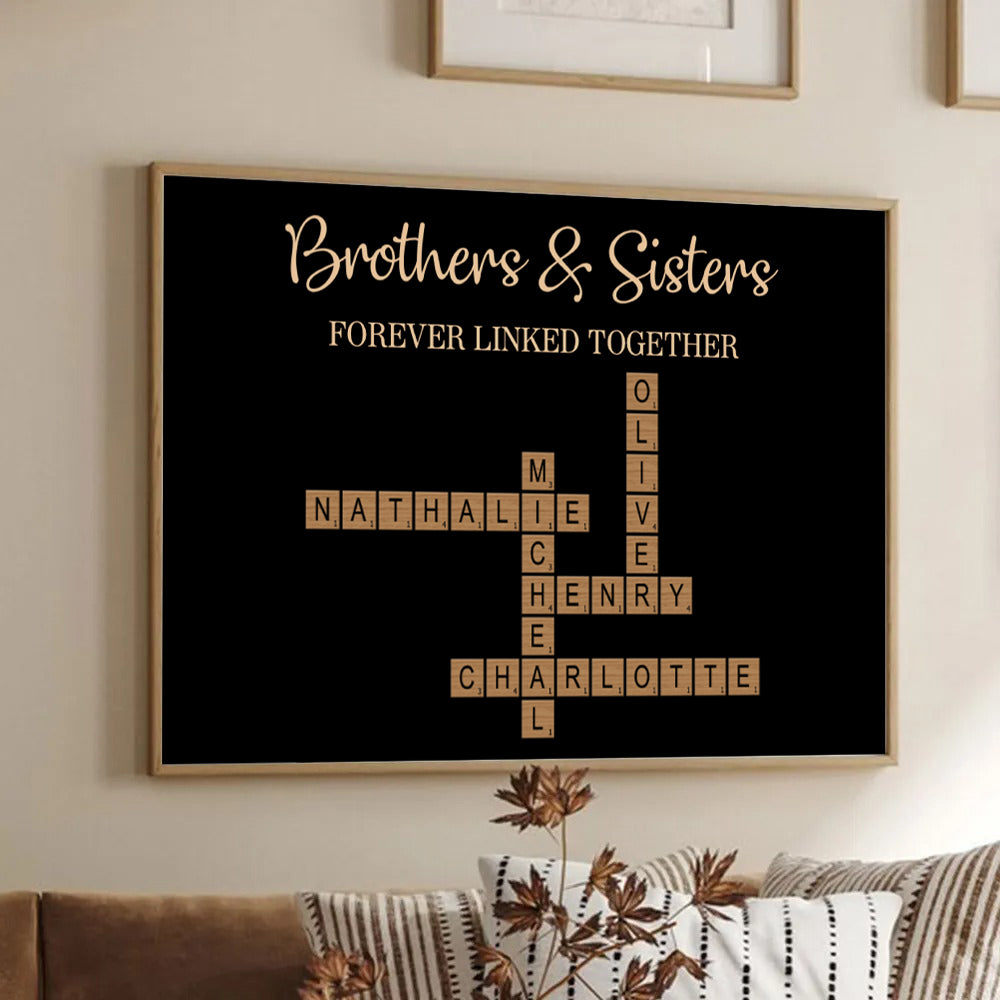 Crossword Puzzle Art Brothers & Sisters Forever Linked Together - Personalized Canvas Prints - Gift For Family Members, Mom and Dad
