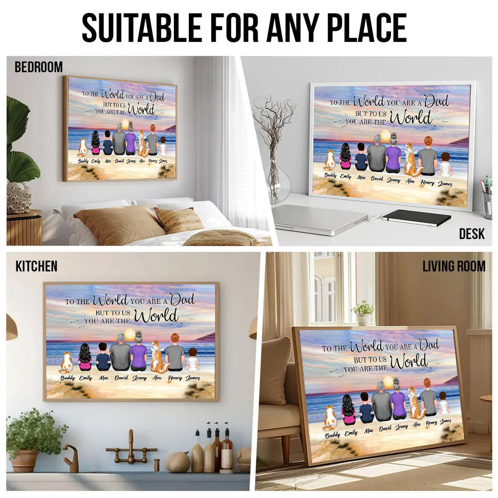 Dad And Sons Daughters Retro Vintage Beach - Personalized Canvas - Father's Day Gift, Birthday Gift For Dad, Daddy