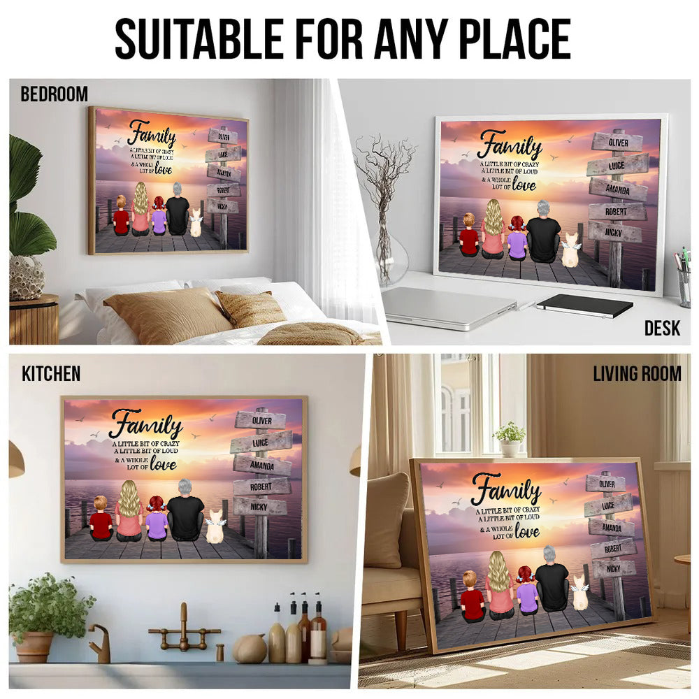 Retro Vintage Family A Little Whole Lot of Love Sign Posts - Personalized Canvas - Gift For Family Members, Mom and Dad