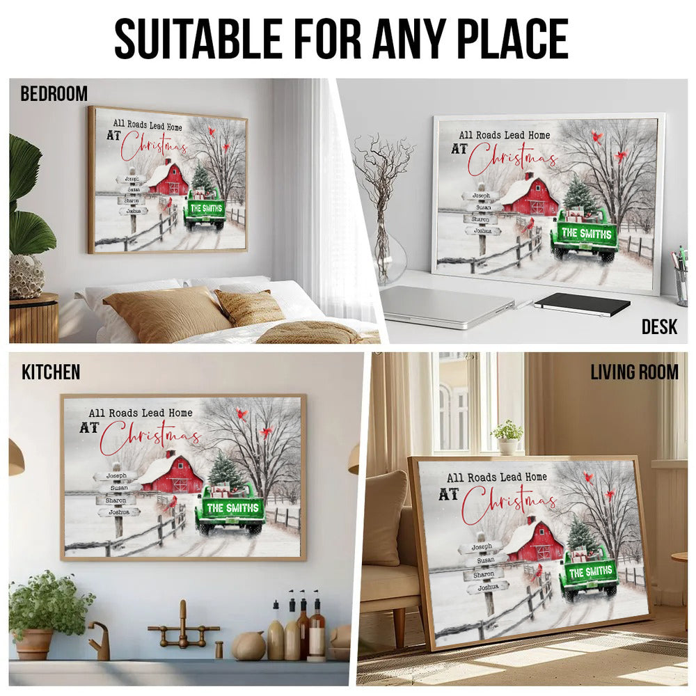 All Roads Lead Home At Christmas - Personalized Canvas - Gift For Family Members, Mom and Dad