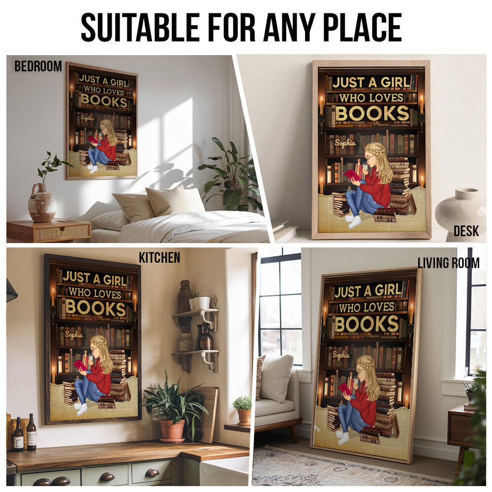 Just A Girl Who Loves Books Reading - Personalized Canvas Print - Gift For Librarian, Book Lovers