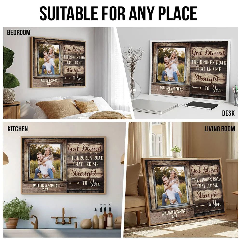Custom Photo - God Bless Me Straight To You - Personalized Canvas - Gift For Her/Him, Husband/Wife, Couples on Anniversary, Valentine