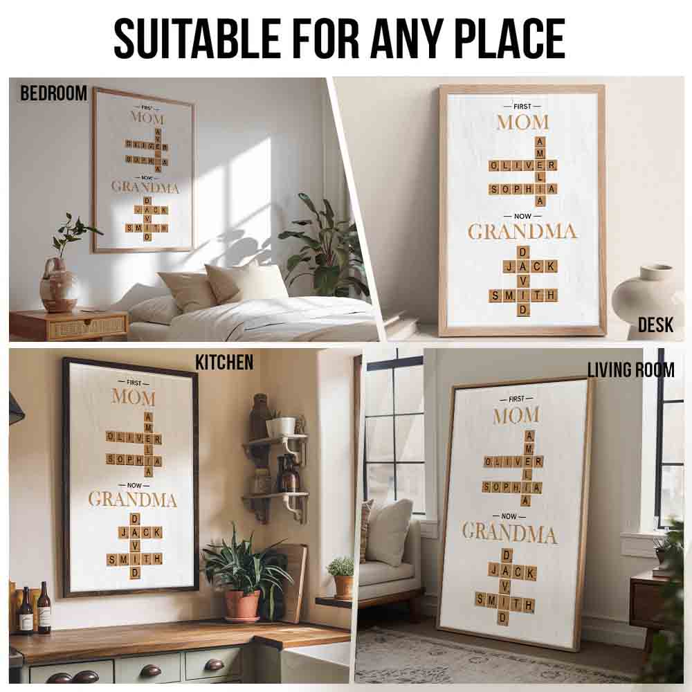 First Mom Now Grandma Crossword Puzzle - Personalized Canvas Prints - Mother's Day Gift For Mom, Grandma