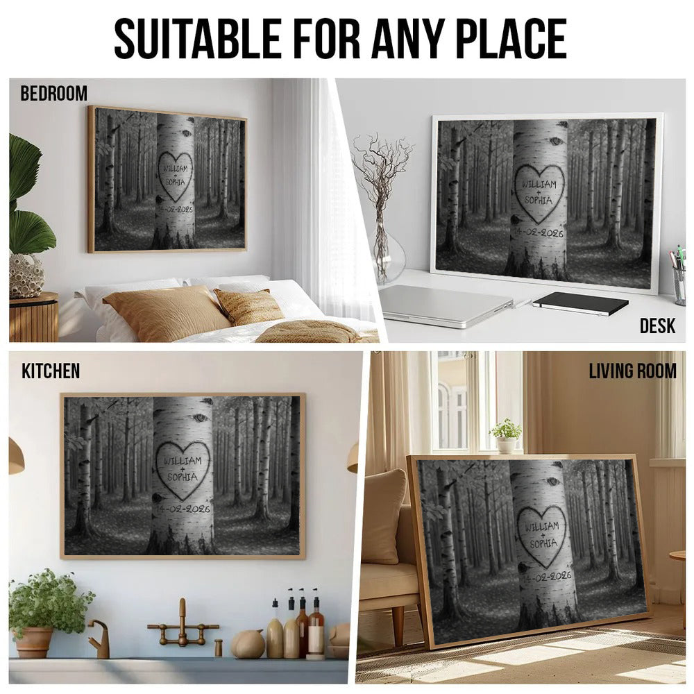 Couple Names Tree Carving Heart - Personalized Canvas Prints - Gift For Her/Him, Husband/Wife, Couples on Anniversary, Valentine's Day