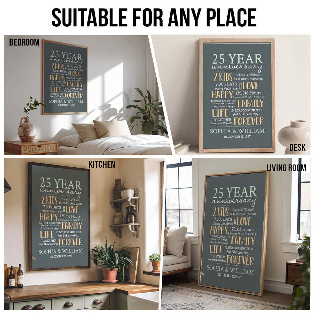 25-Year Milestone Anniversary Couple - Personalized Canvas Print - Gift For Her/Him, Husband/Wife, Couples on Anniversary, Valentine's Day