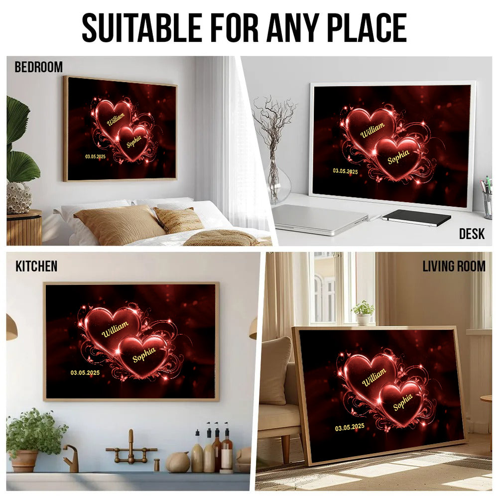 Romantic Couple Heart - Personalized Canvas - Gift For Her/Him, Husband/Wife, Couples on Anniversary, Valentine's Day