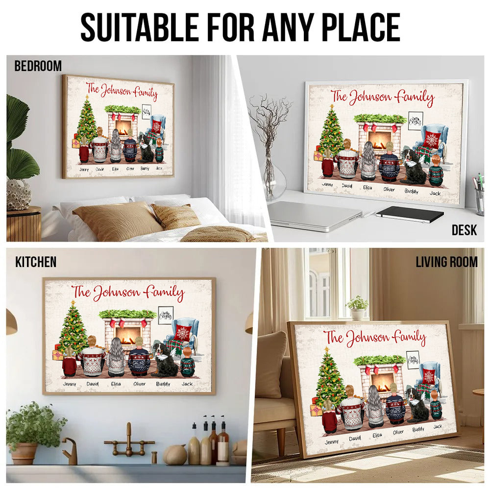 Christmas Family Back View Sitting Together - Personalized Canvas - Gift For Family Members, Mom and Dad