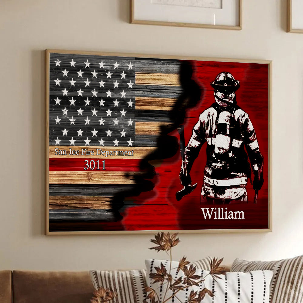 Half Thin Red Line Bunker Gear - Personalized Canvas - Gift For Firefighter, Paramedic