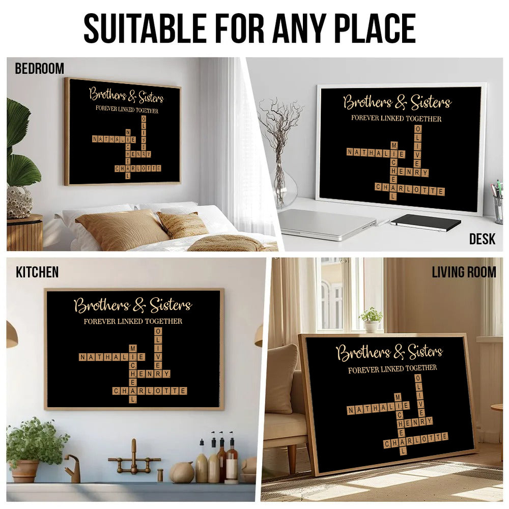 Crossword Puzzle Art Brothers & Sisters Forever Linked Together - Personalized Canvas Prints - Gift For Family Members, Mom and Dad