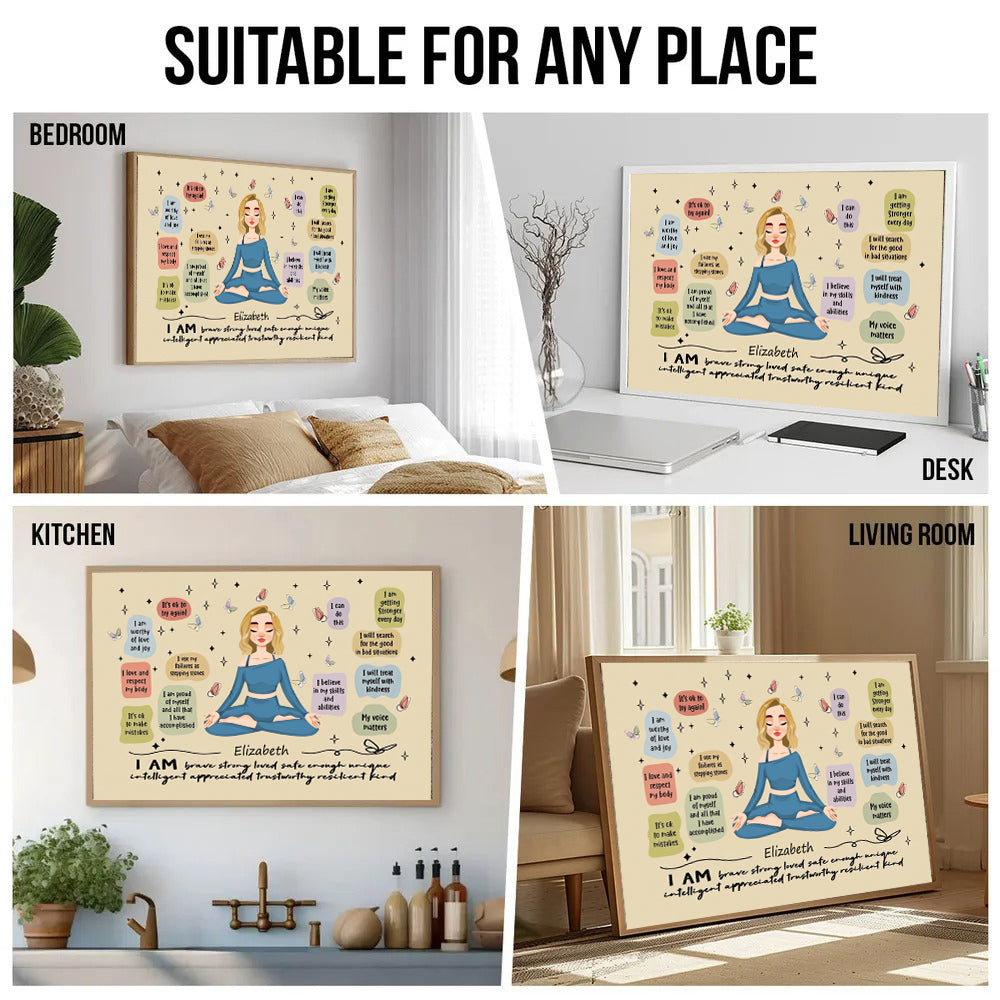 I Am Brave Strong Loved - Personalized Canvas - Gift For Women, Yoga Lovers, Mental Health Gifts