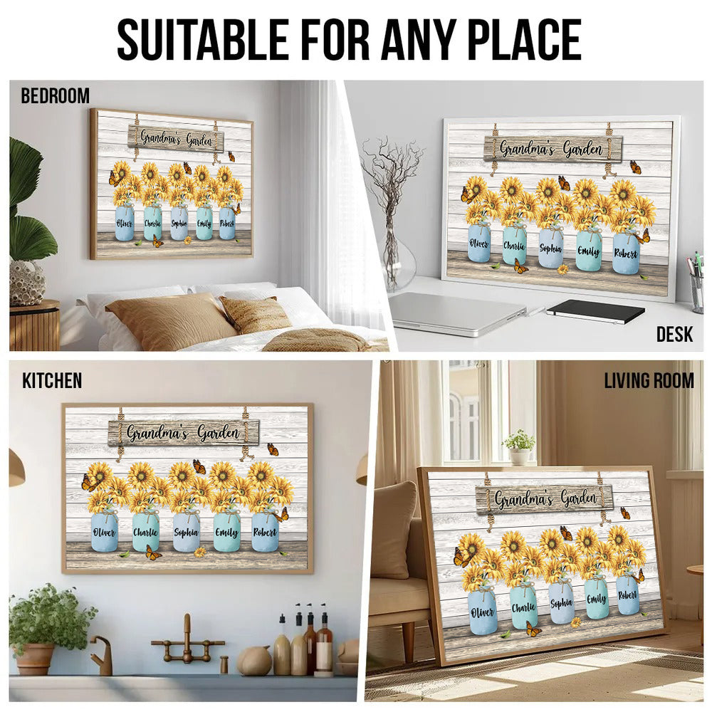 Grandma‘s Garden Sunflower Vase - Personalized Canvas - Gift for Grandma, Nana, Grandparent