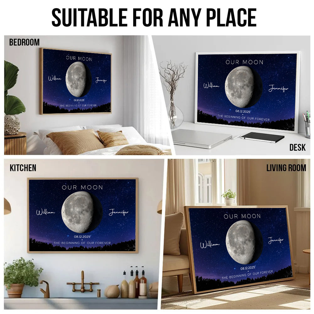 Our Moon Couple Gift Moon Phase - Personalized Canvas - Gift For Her/Him, Husband/Wife, Couples on Anniversary, Valentine's Day