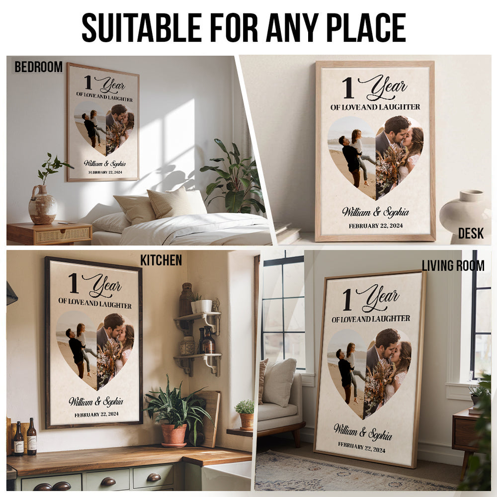 Custom Photo 1 Year Of Love And Laughter Couple - Personalized Canvas Print - Gift For Her/Him, Husband/Wife, Couples on Anniversary, Valentine's Day