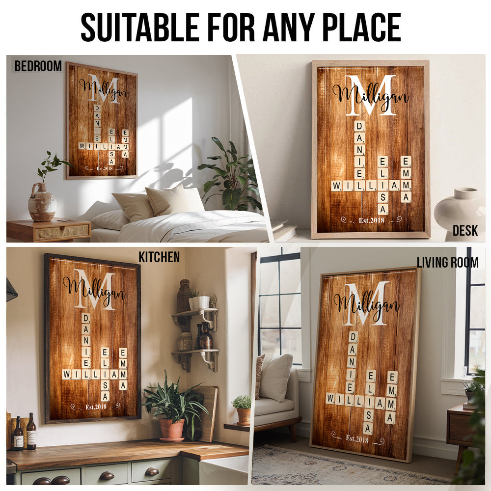 Family Name Crossword Puzzle Art - Personalized Canvas Print - Gift For Family Members, Mom and Dad