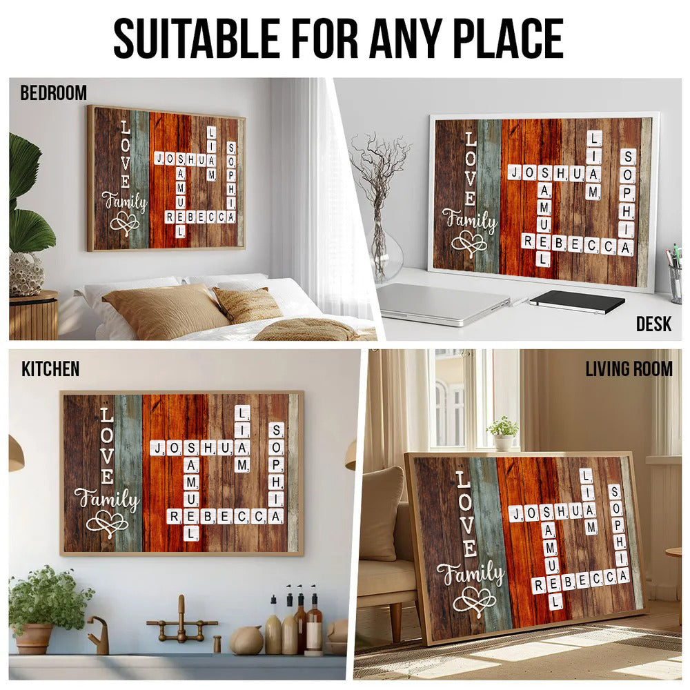 Family Crossword Art - Created In A Moment, Treasured Forever - Personalized Canvas - Gift For Family Members, Mom and Dad