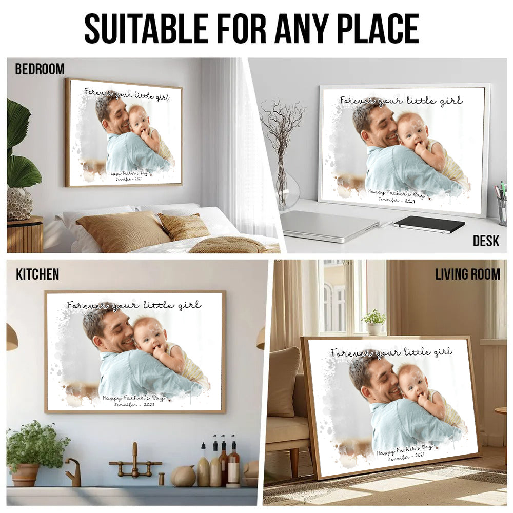 Custom Photo Dad and Kid Portrait - Personalized Canvas - Father's Day Gift For Dad, Daddy