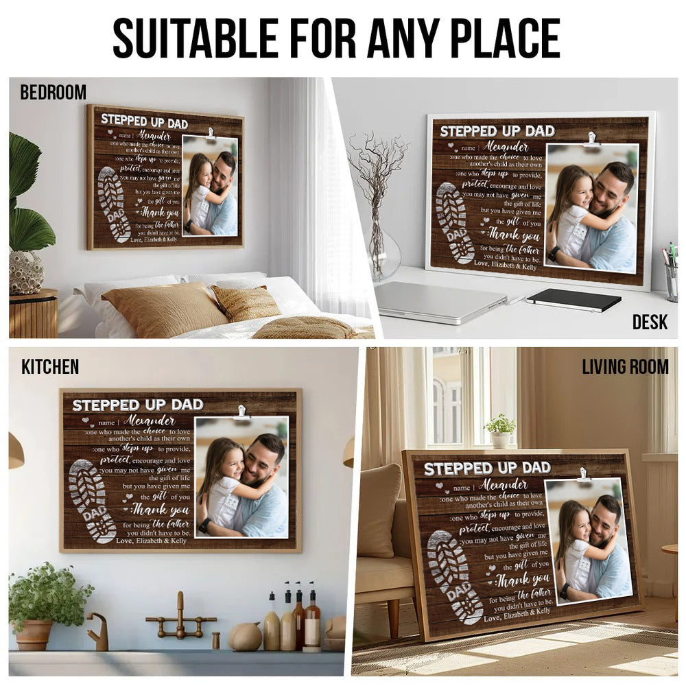 Custom Photo Stepped Up Dad - Personalized Canvas - Father's Day Gift For Step Dad