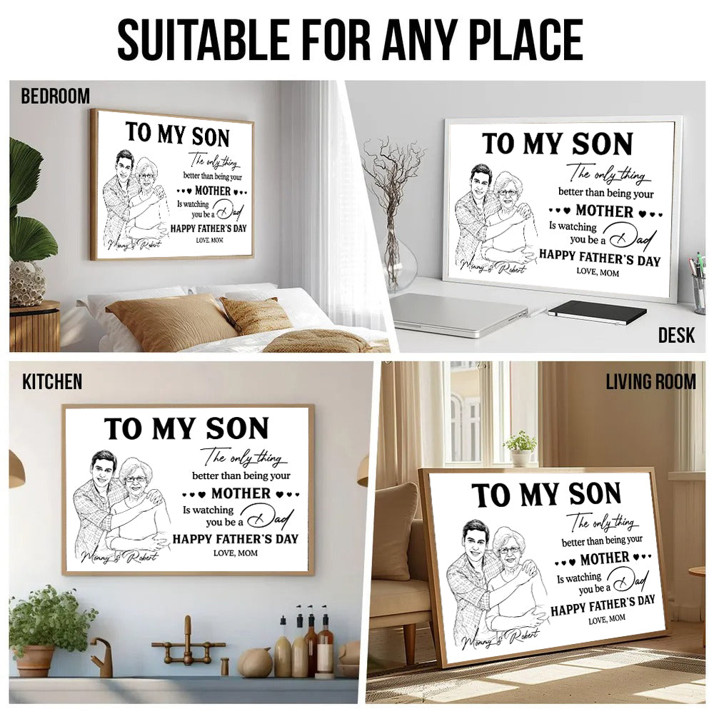 Custom Photo Pencil Sketch To Our Son From Parents - Personalized Canvas Prints - Father’s Day Gift For Son, New Dad Gift for Son