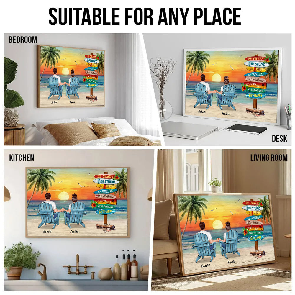 Summer Couple Sitting Be Happy - Personalized Canvas - Gift For Her/Him, Husband/Wife, Couples on Anniversary, Valentine's Day