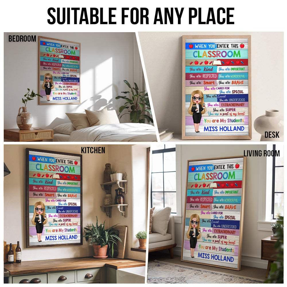 Colorful Doll Teacher Classroom Welcome - Personalized Canvas - Back To School, 1st Day of School - Custom Gift For Teachers & Educators, Classroom Decoration