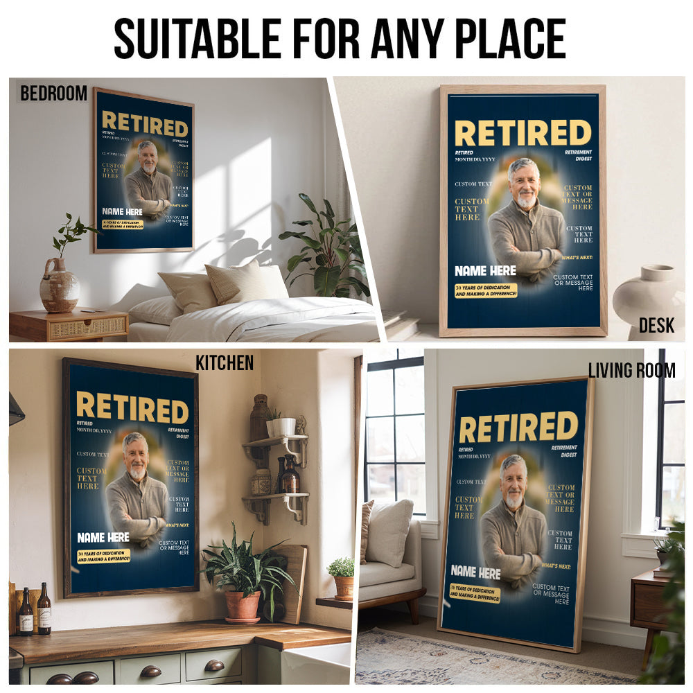 Custom Photo Retired Magazine - Personalized Canvas Print - Retirement Gift For Colleagues, Mom, Dad, Grandparent