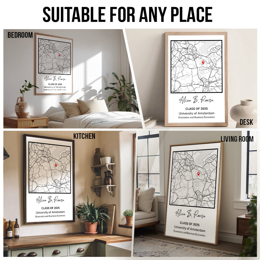 Graduation Gift Map Print - Personalized Canvas Print - Graduation Gifts, Presents & Ideas For Her/Him, Grad Ceremony, Commencement, Convocation, College & University