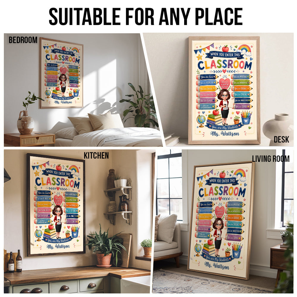 When You Enter This Classroom Watercolor Wall Art - Personalized Canvas Prints - Back To School, 1st Day of School - Custom Gift For Teachers & Educators, Classroom Decoration