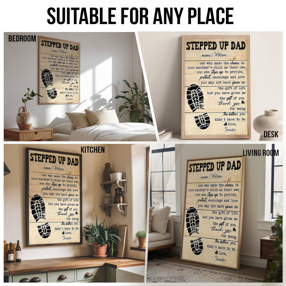 Stepped Up Dad Happy Father's Day - Personalized Canvas Print - Father's Day Gift For Step Dad