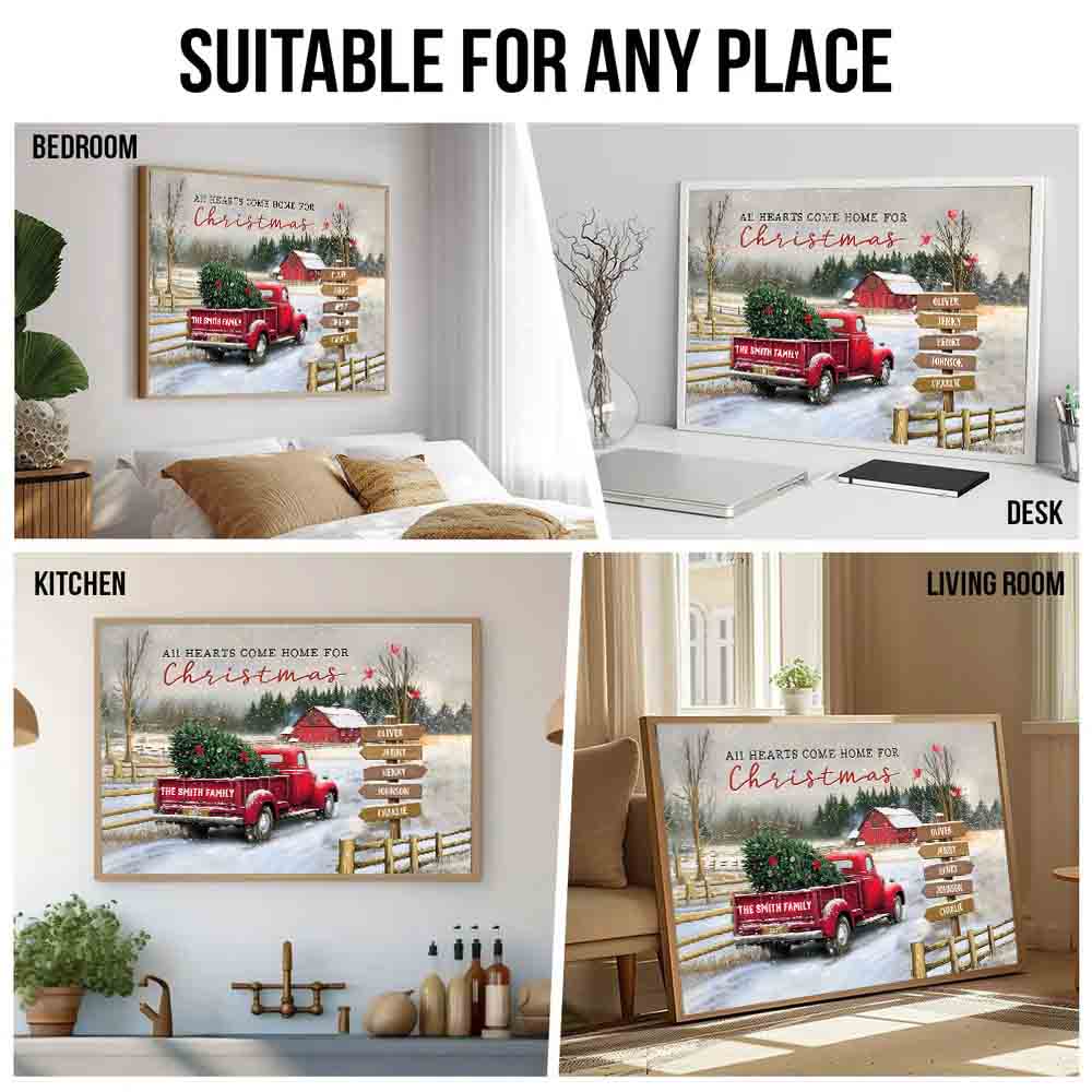 All Hearts Come Home For Christmas - Personalized Canvas - Gift For Family Members, Mom and Dad