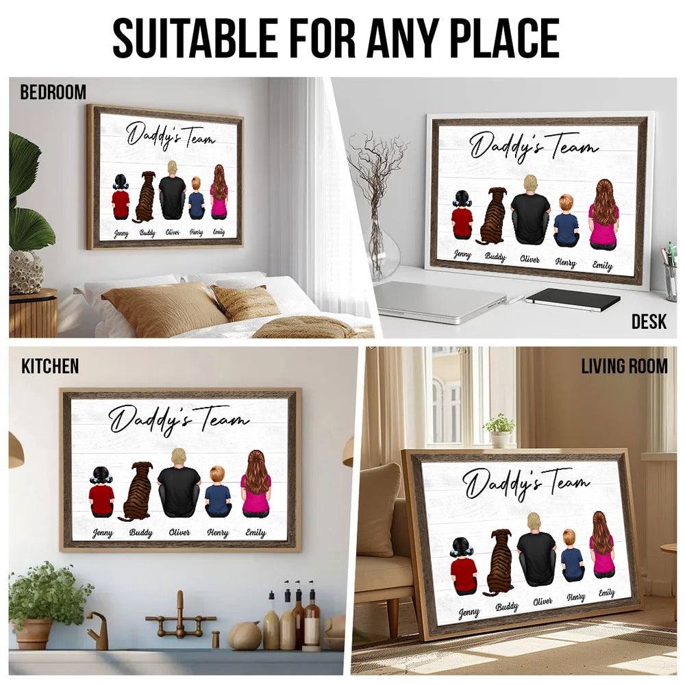 Daddy‘s Team Family Sitting - Personalized Canvas - Father's Day Gift, Birthday Gift For Dad, Daddy