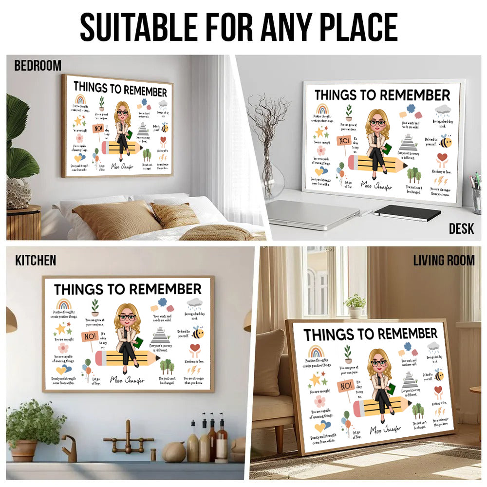 Things to Remember Gift For Teacher - Personalized Canvas - Back To School, 1st Day of School - Custom Gift For Teachers & Educators, Classroom Decoration