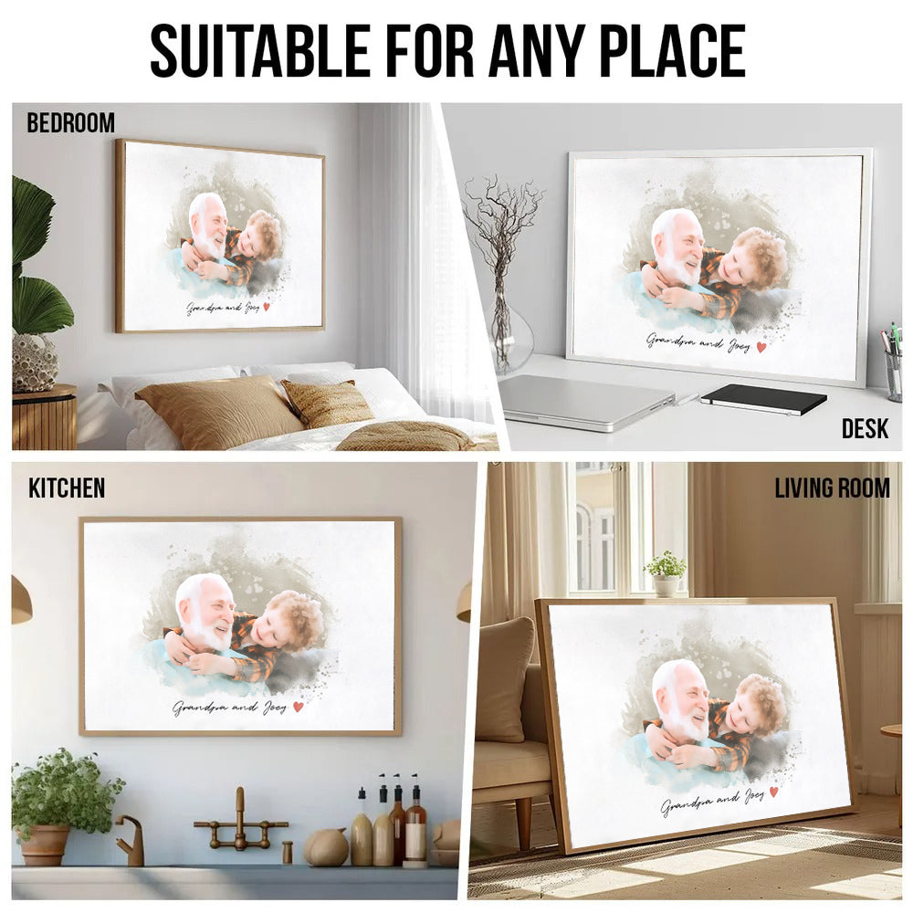 Custom Photo Grandpa and Kid Portrait - Personalized Canvas - Gift For Grandpa/Grandma, Mom/Dad