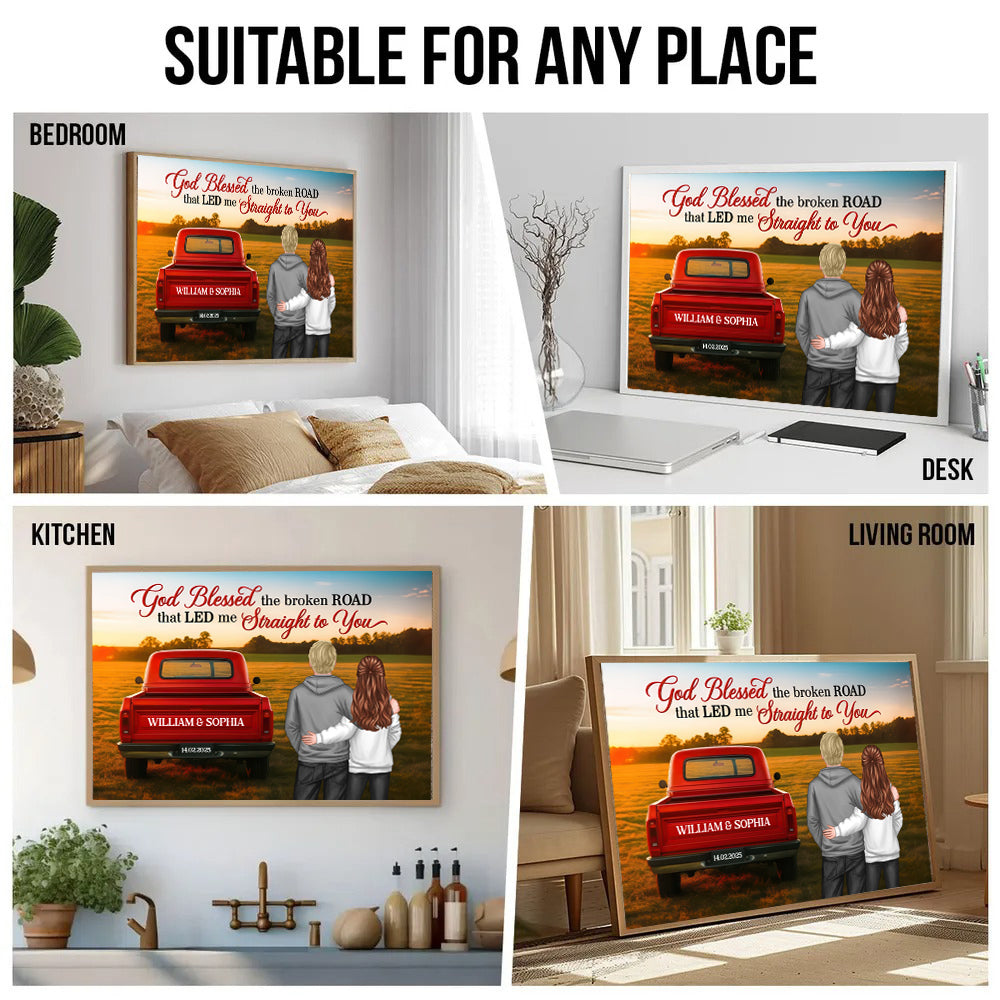 God Bless the Broken Road Couple Back View - Personalized Canvas Prints - Gift For Her/Him, Husband/Wife, Couples on Anniversary, Valentine's Day