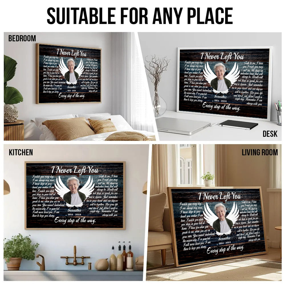 Custom Photo Angel Wings I Never Left You - Memorial Gift - Personalized Canvas For Family Members, Loss of Mom, Dad