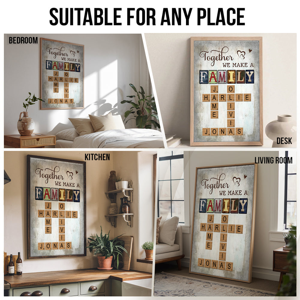 Together We Make A Family Crossword Art - Personalized Canvas Print - Gift For Family Members, Mom and Dad