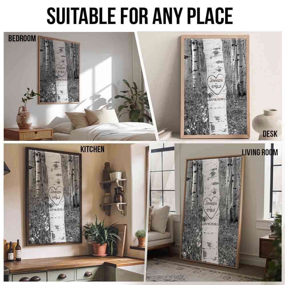 Couple Names Tree Carving - Personalized Canvas Prints - Gift For Her/Him, Wife/Husband, Girlfriend/Boyfriend on Anniversary, Valentine's Day