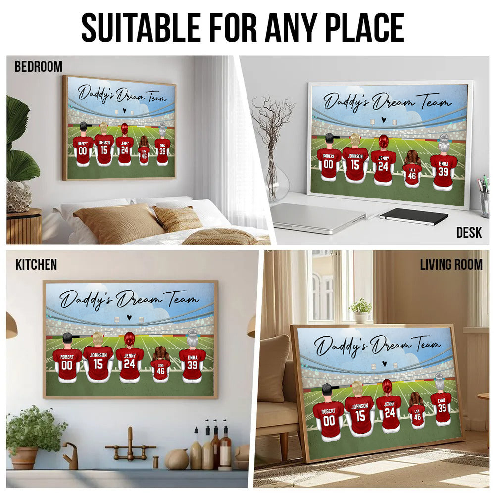 Football Dad Grandpa Dream Team - Personalized Canvas - Gift For Dad, Grandpa, Father's Day