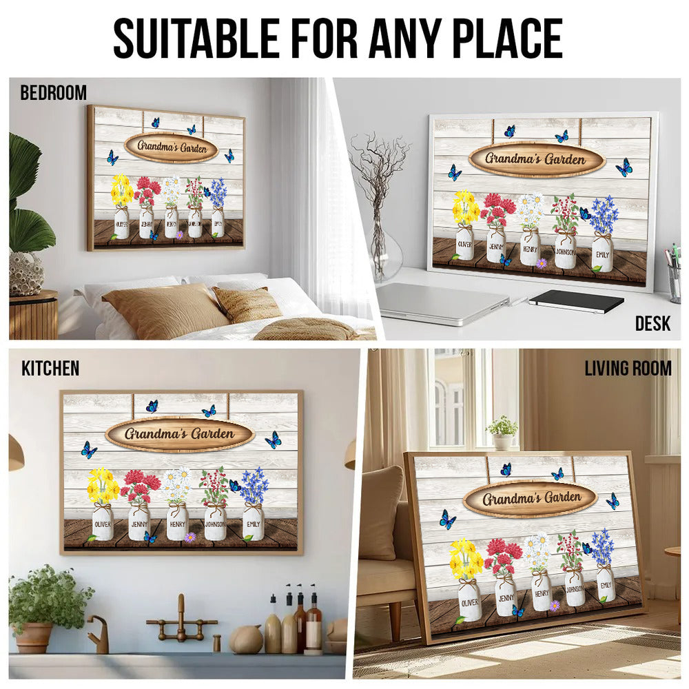 Grandma‘s Garden Watercolor Birth Month Flowers - Personalized Canvas - Gift for Grandma, Mom