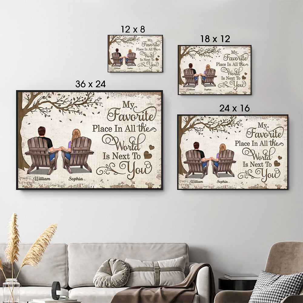 My Favorite Place In All The World Is Next To You Couple Sitting - Personalized Canvas Prints - Gift For Her/Him, Husband/Wife, Couples on Anniversary, Valentine's Day