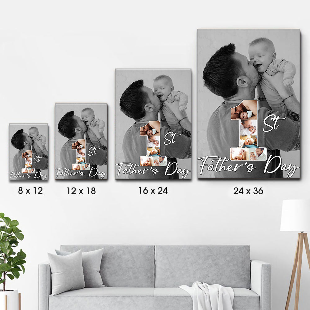 Custom Photo 1st Father's Day - Personalized Canvas - New Dad Gift From Wife, First Father's Day