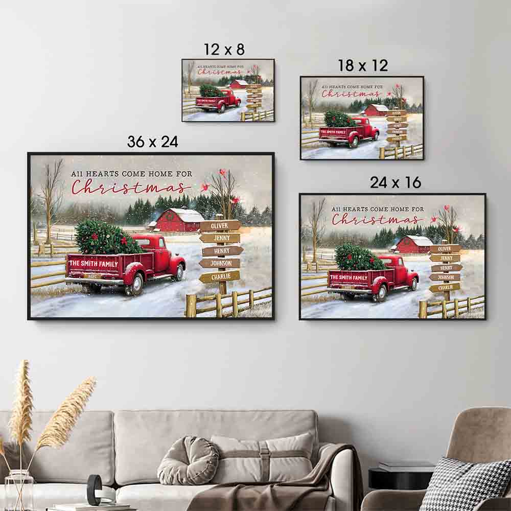All Hearts Come Home For Christmas - Personalized Canvas - Gift For Family Members, Mom and Dad