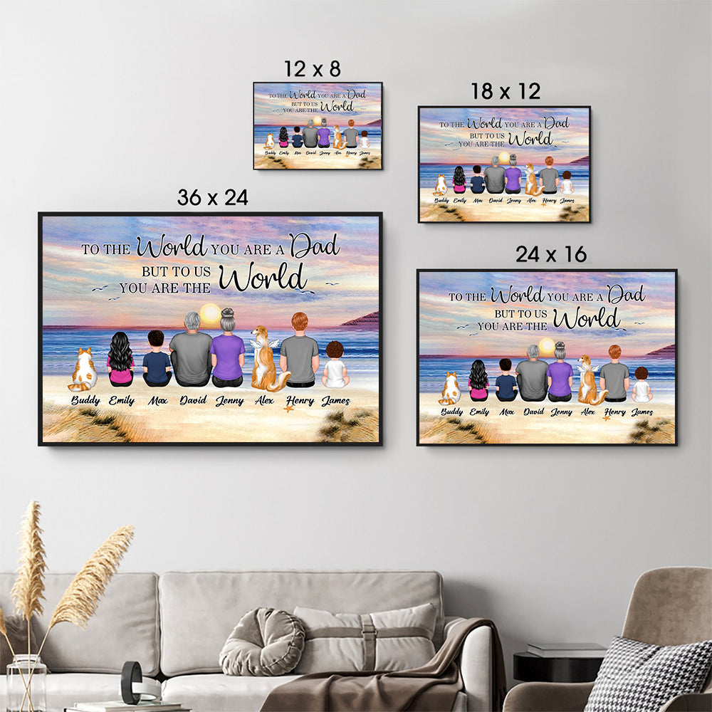 Dad And Sons Daughters Retro Vintage Beach - Personalized Canvas - Father's Day Gift, Birthday Gift For Dad, Daddy