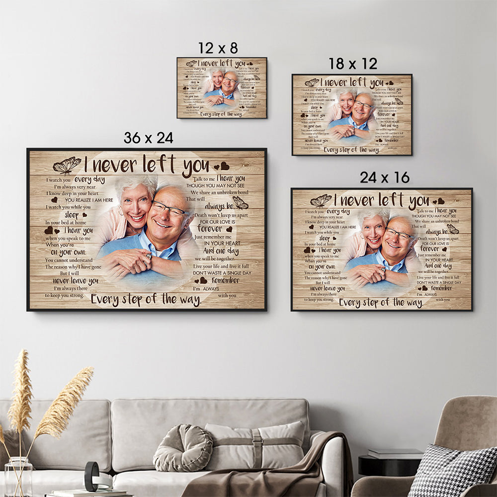 Custom Photo Never Left You - Personalized Canvas - Memorial Gift For Family Members, Loss of Mom, Dad