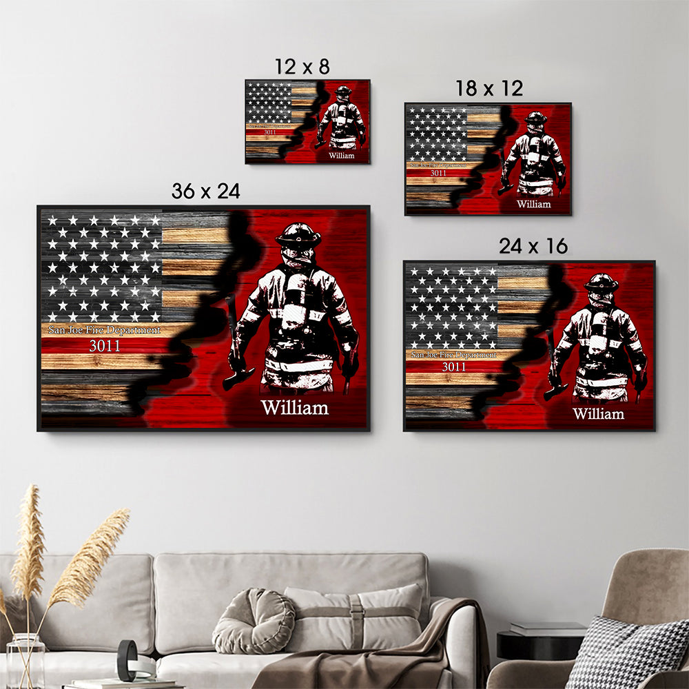 Half Thin Red Line Bunker Gear - Personalized Canvas - Gift For Firefighter, Paramedic
