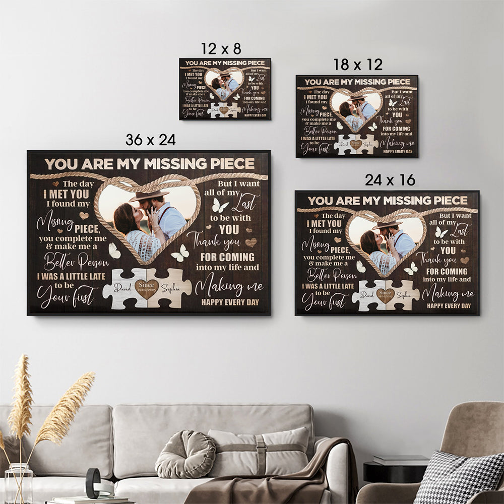 Custom Photo Couple You Are My Missing Piece - Personalized Canvas Prints - Gift For Her/Him, Husband/Wife, Couples on Anniversary, Valentine's Day
