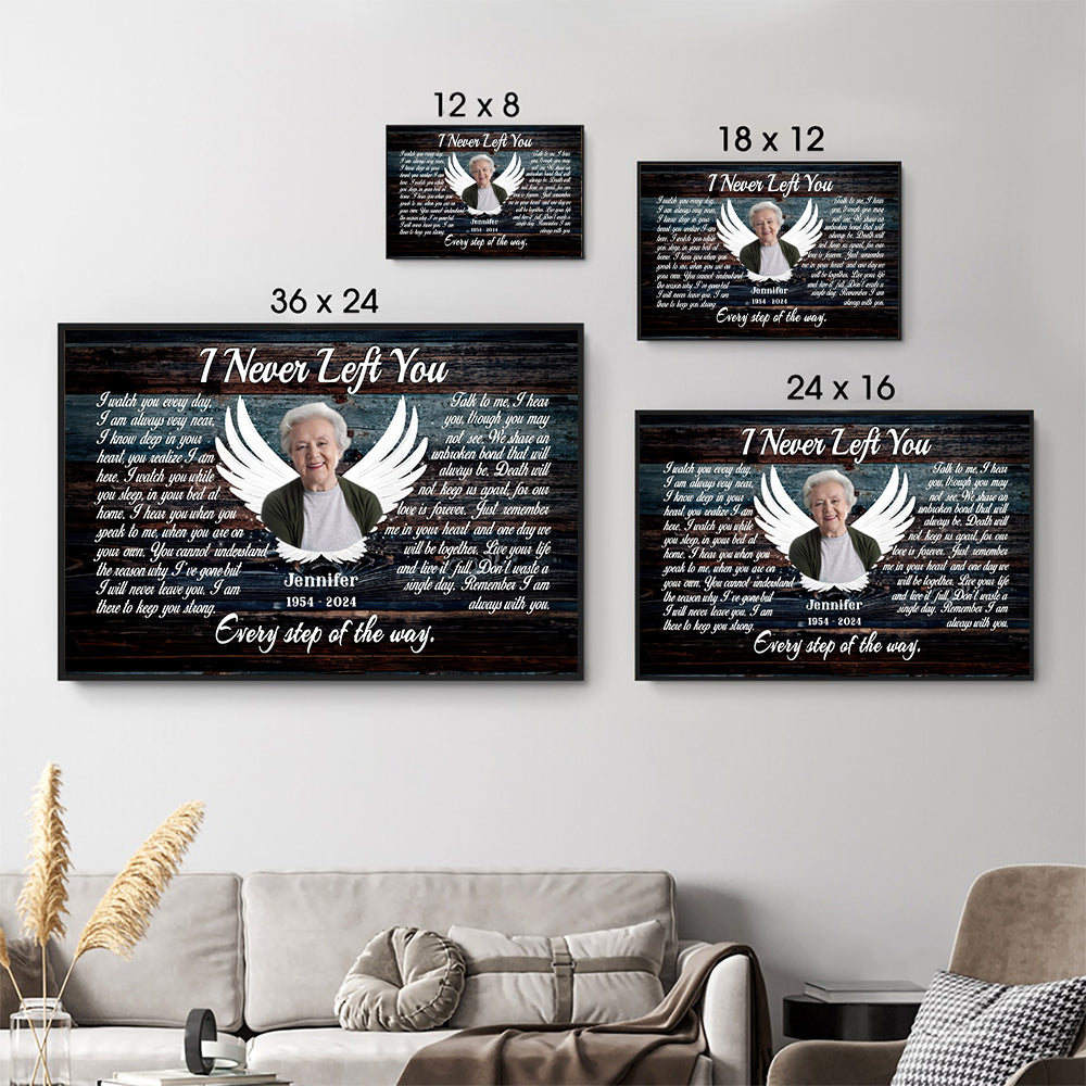 Custom Photo Angel Wings I Never Left You - Memorial Gift - Personalized Canvas For Family Members, Loss of Mom, Dad